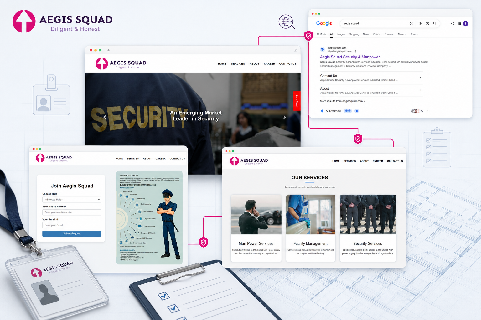 Aegis Squad services website and search presence collage