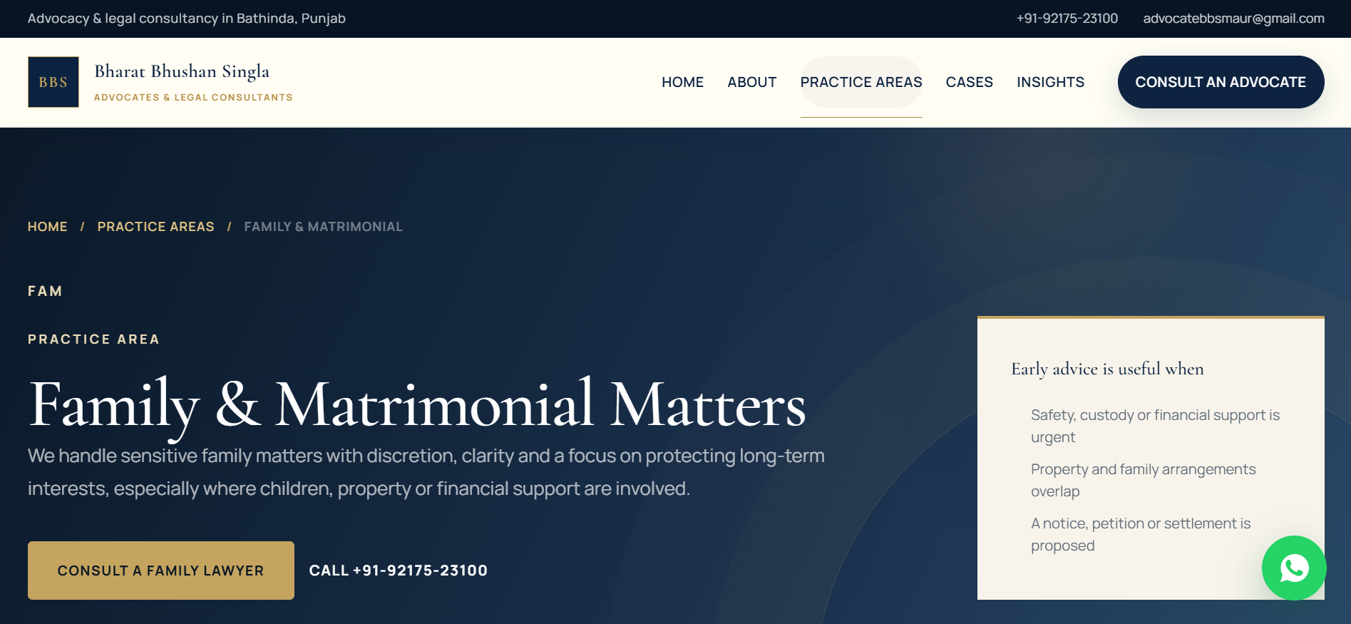 Legal website page system for homepage, practice areas and consultation paths