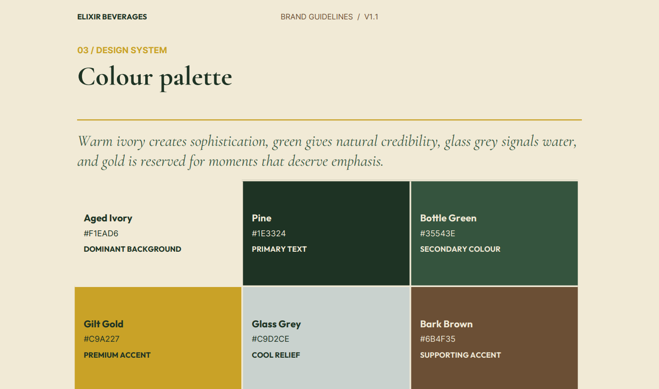 Elixir Beverages brand colour palette