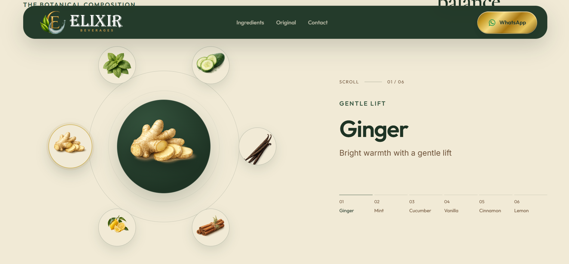 Elixir Beverages animated ingredients section
