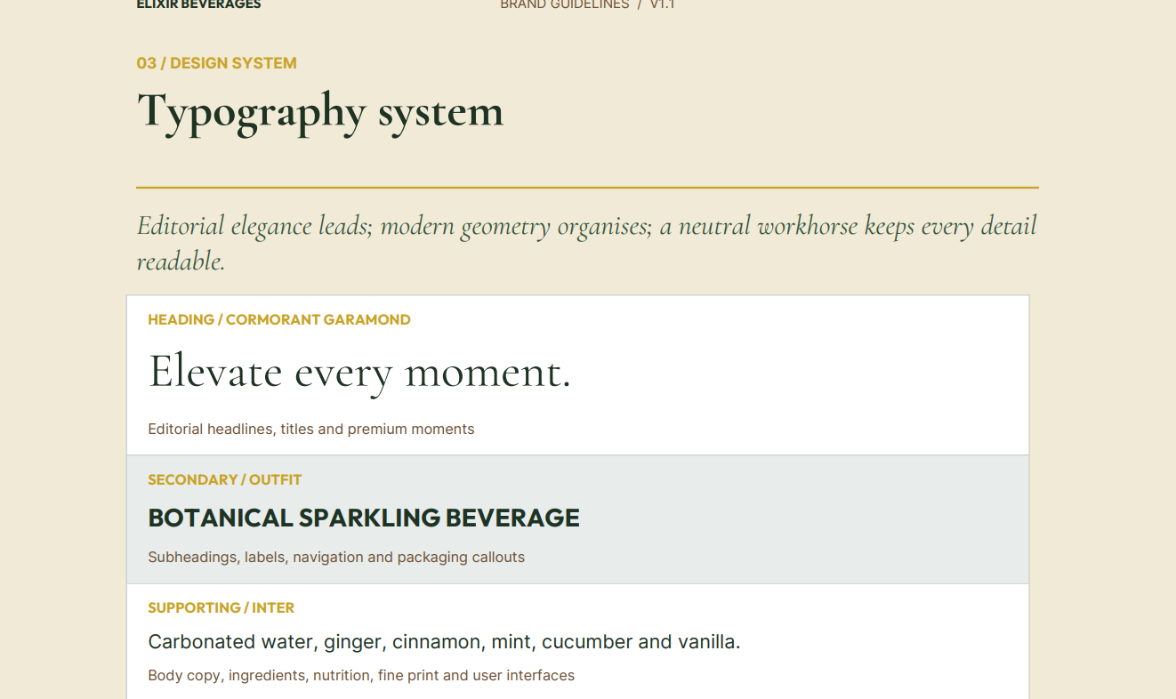 Elixir Beverages typography system