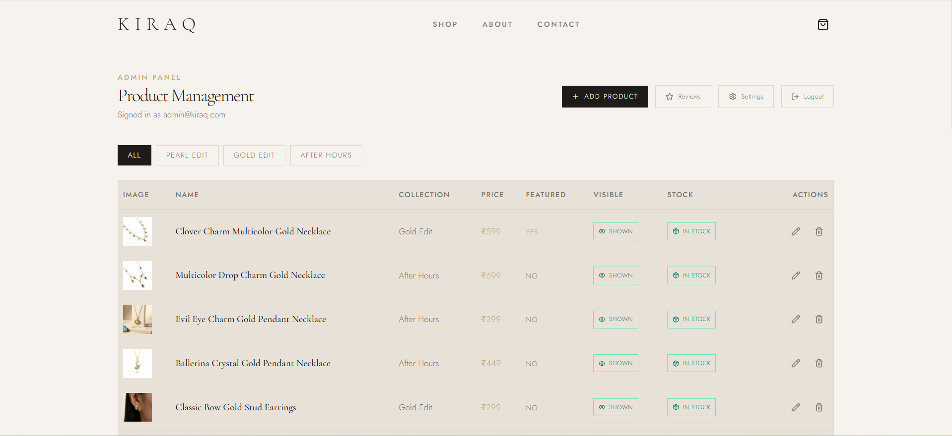 Kiraq self-serve store administration portal