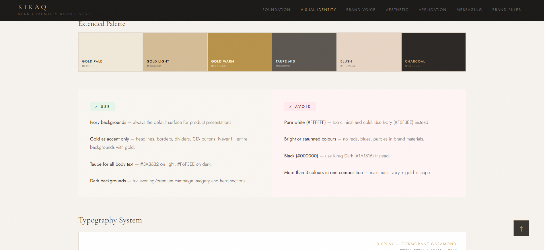 Kiraq Jewellery brand colour system