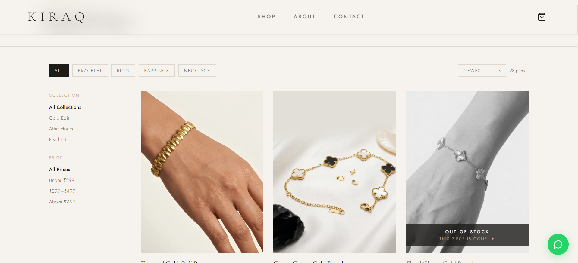 Kiraq Jewellery online shop page