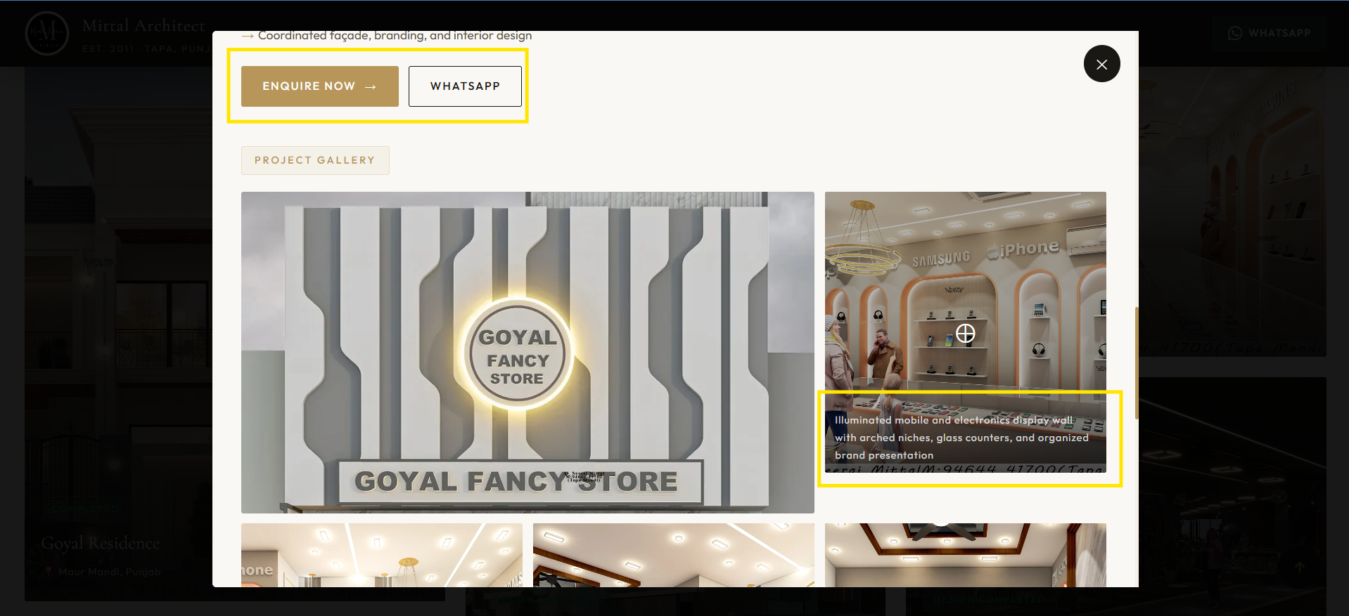 Mittal Architect project detail with image and enquiry call to action