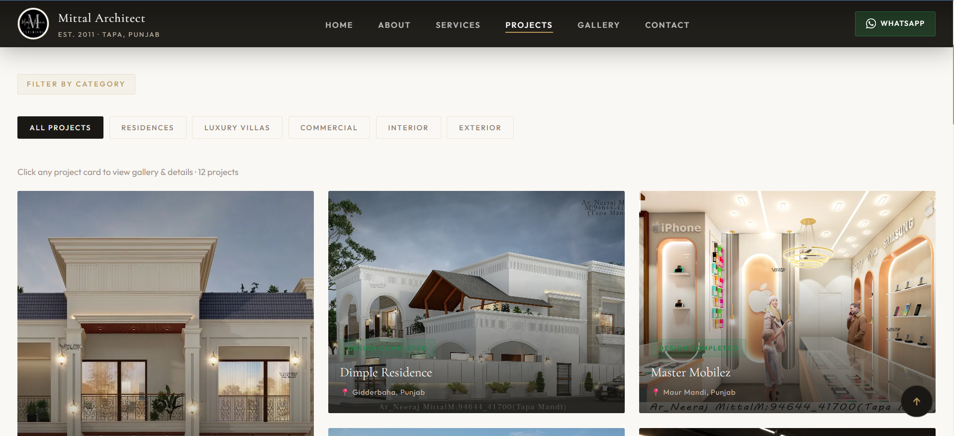 Mittal Architect project gallery with category filters