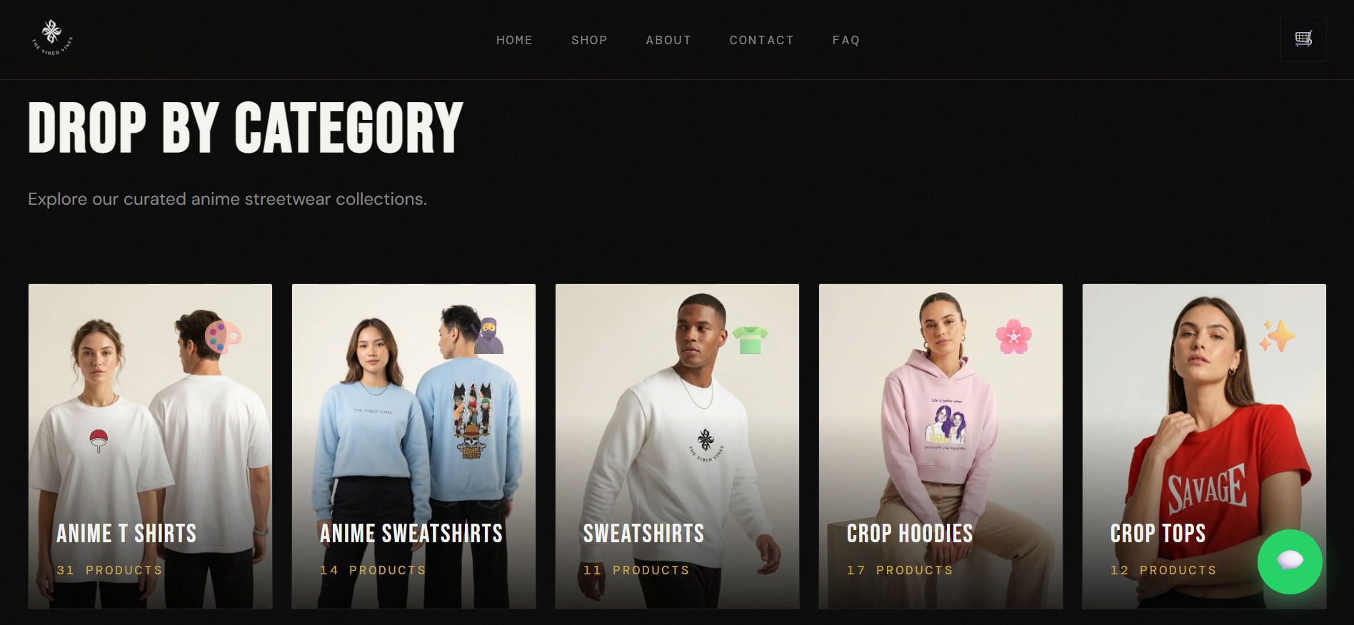 The Vibed Vines brand category and product presentation