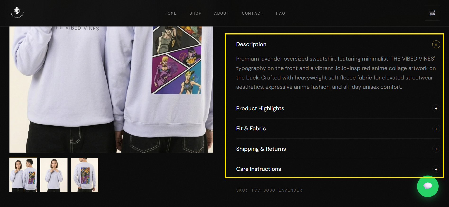 Product feature presentation for The Vibed Vines