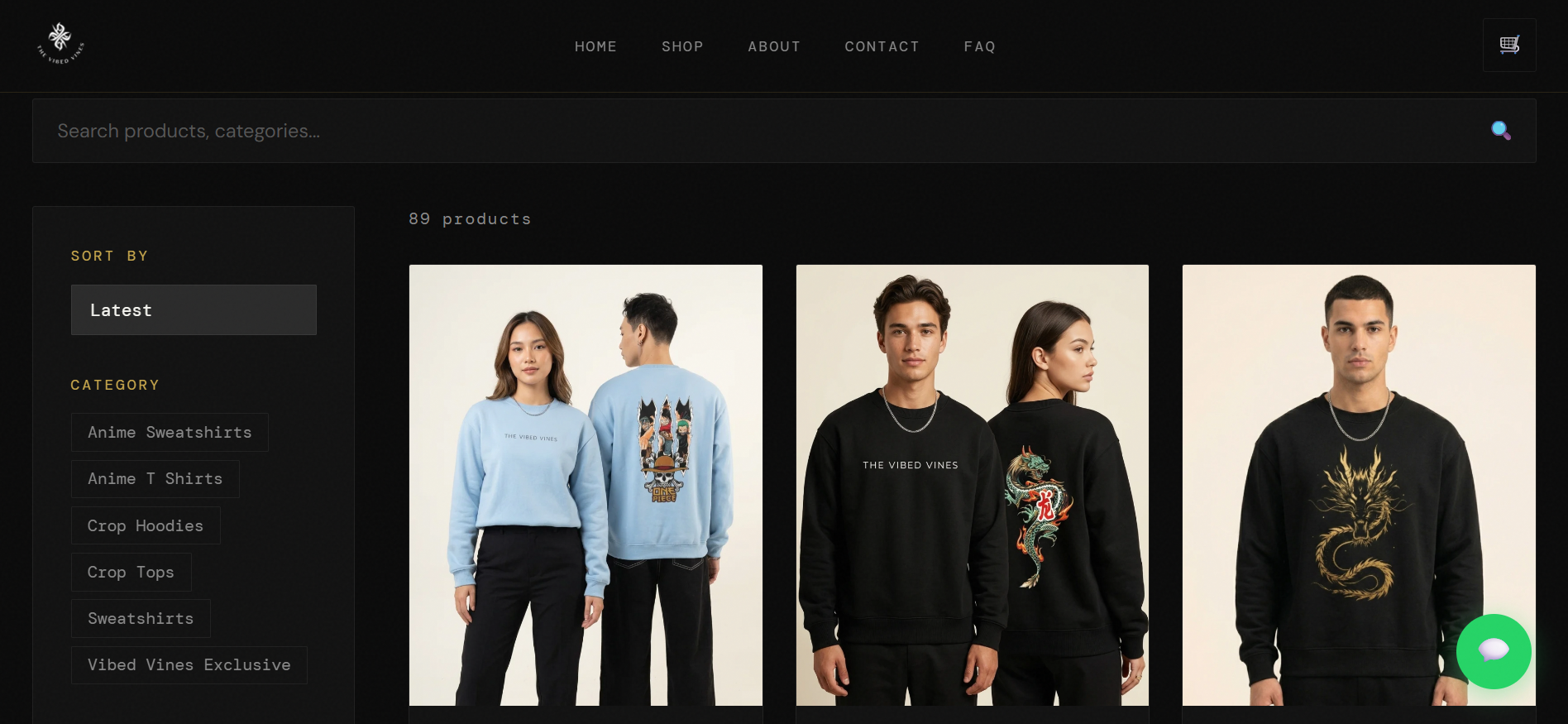 Streetwear shop with product search, sorting and category filters