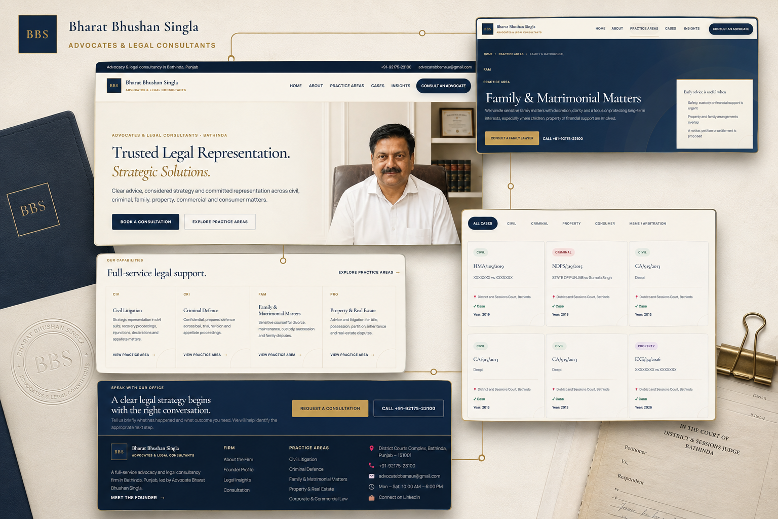 Bharat Bhushan Singla legal website, case archive and consultation system collage