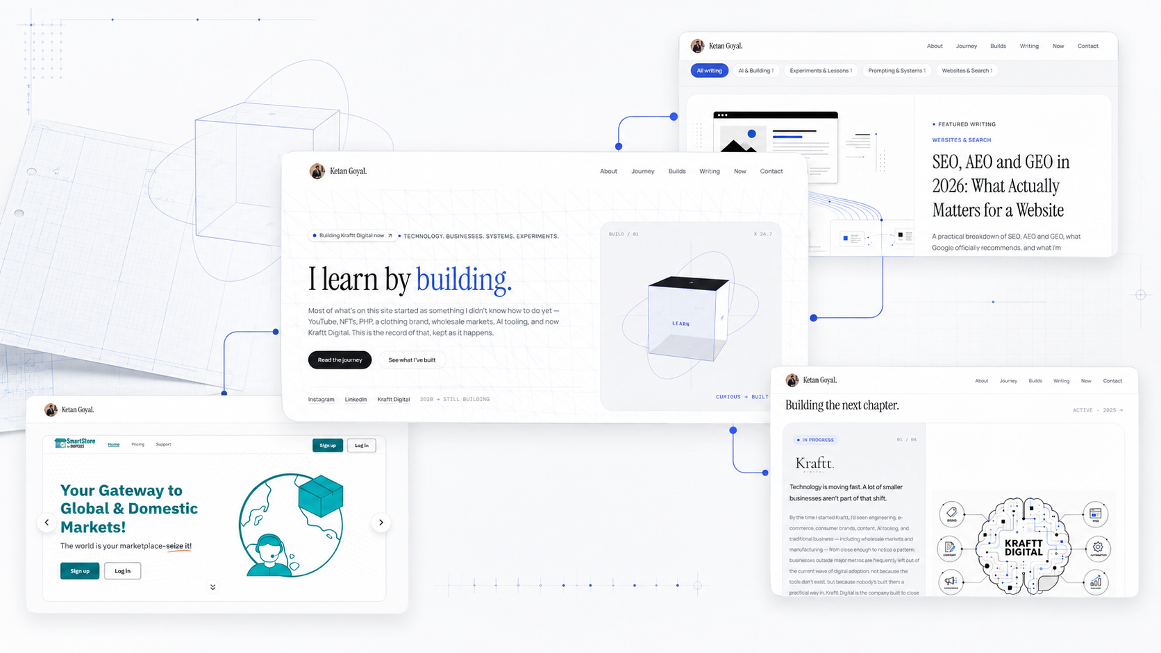 Ketan Goyal portfolio, writing and digital builds collage