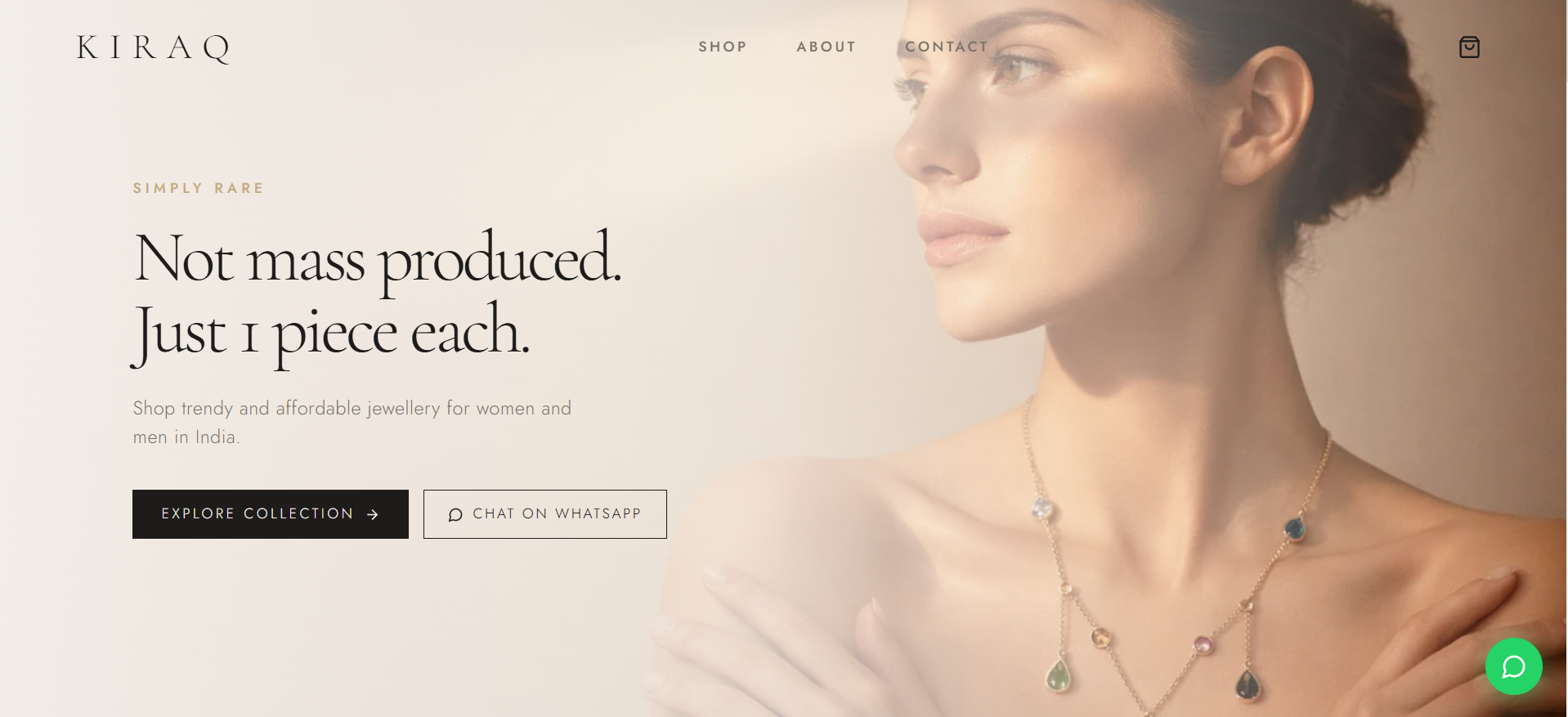 Kiraq Jewellery e-commerce homepage