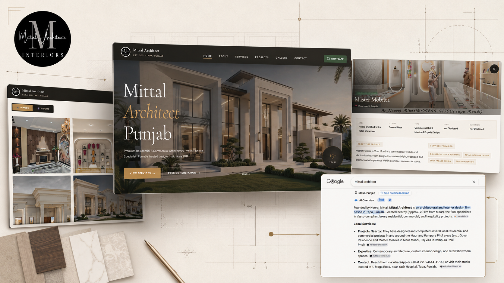 Mittal Architect website, project portfolio and search visibility case study collage